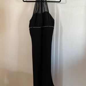 Elegant Black Halter Dress with Sheer Detail